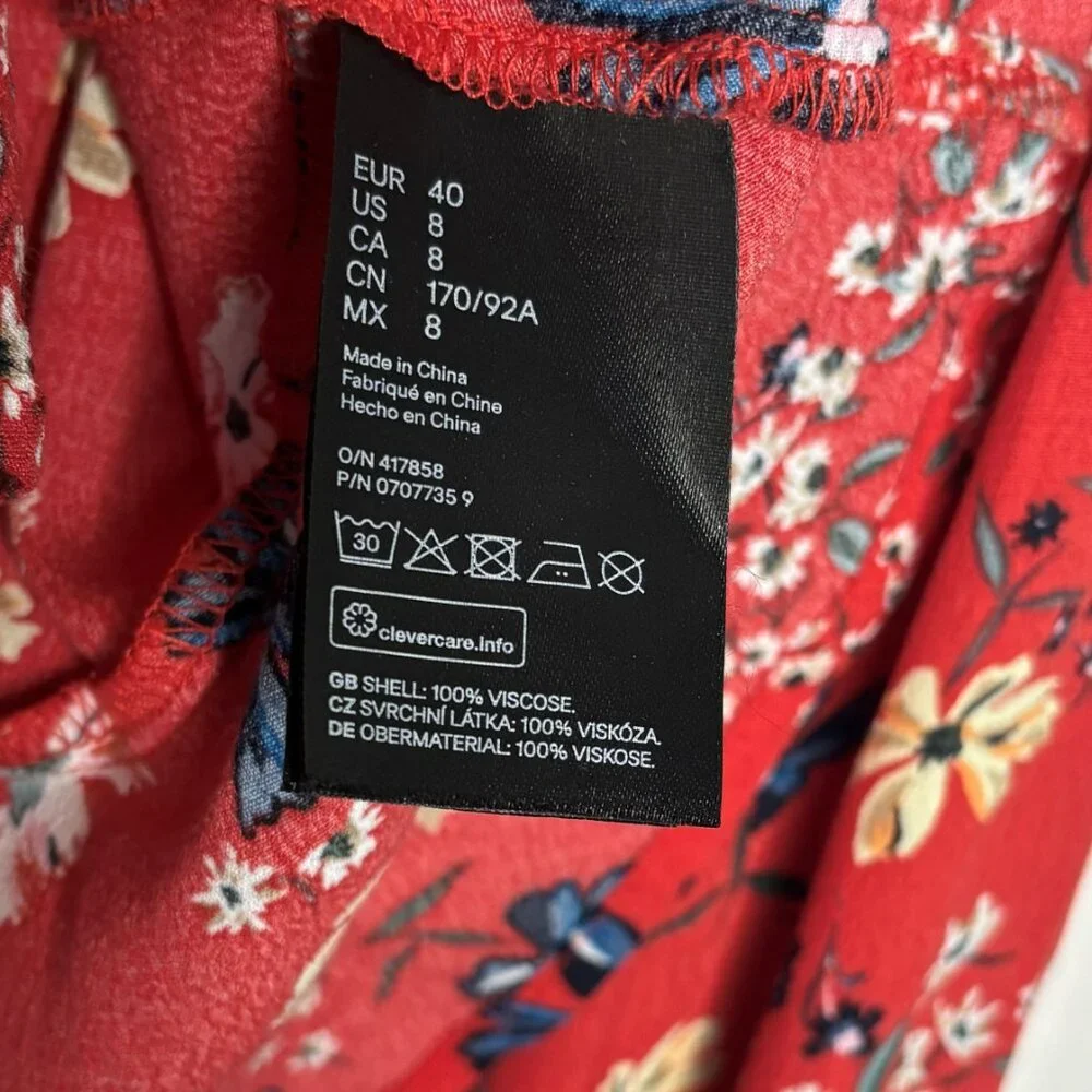 H&M Floral Long Sleeve Button Front Peplum Blouse, Size 8 - Picture 5 of 9